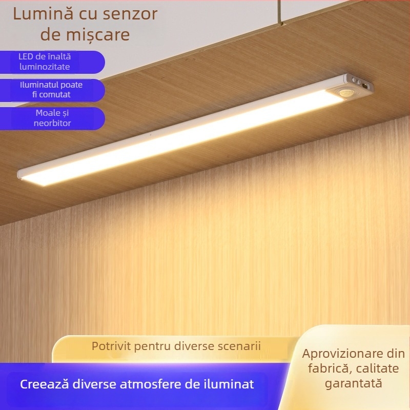Bandă LED ultra-subțire cu senzor de mișcare, reglabilă, reîncărcabilă, autoadezivă, pentru dulapuri, garderobe și vitrine pentru vin