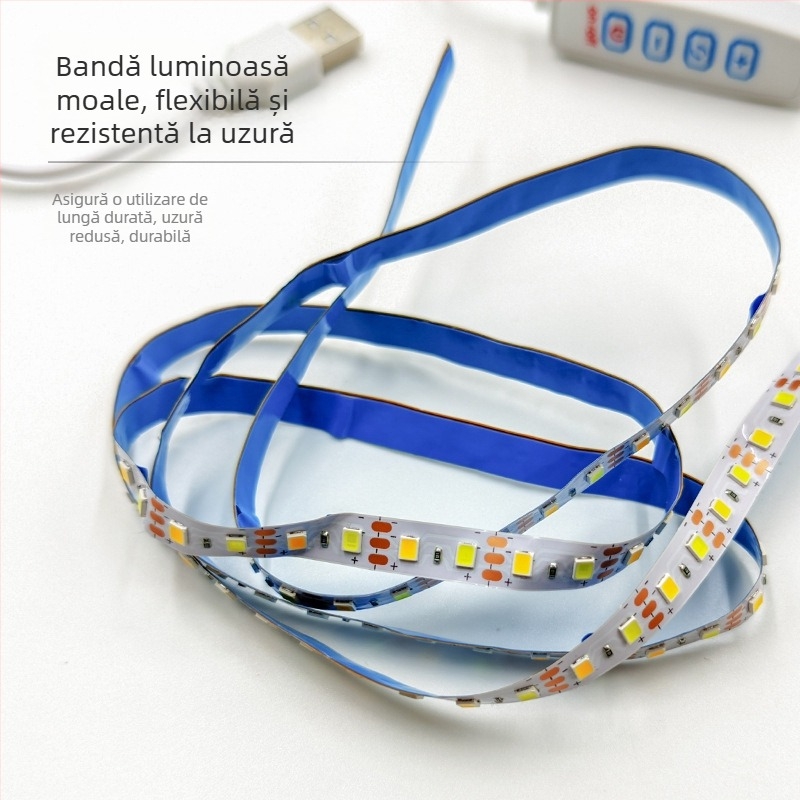 Bandă LED de 5V cu trei culori, reglabilă, pentru ramă foto USB, bandă LED flexibilă autoadezivă, temperatură a culorii duală, stil Ins