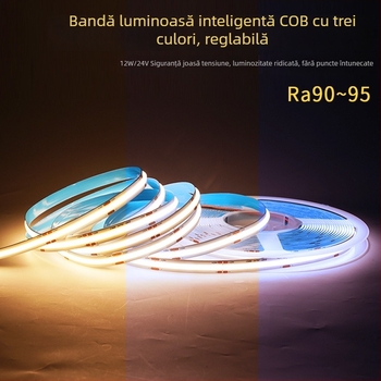 Bandă LED COB bi-color pentru iluminat interior, flexibilă, dimmabilă, 24V, autoadezivă