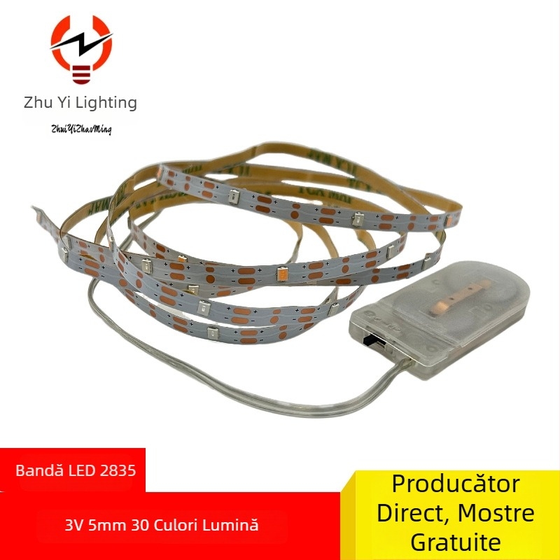 Bandă LED flexibilă 3V 2835, temperaturi de culoare triple, autocolantă, 5 mm, 30 sau 60 LED-uri, reglaj intensitate, CE certificat