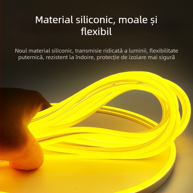 Bandă LED neon 12V, silicon flexibil, rezistentă la apă, pentru exterior și interior, 6x12 mm, 120 LED-uri