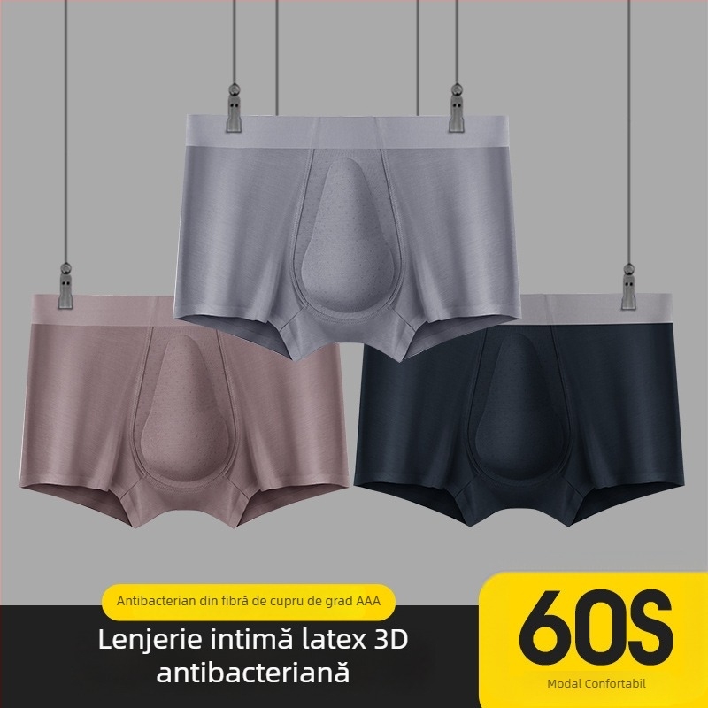 3D latex 60 modal boxeri pentru bărbați, confortabile, respirabile, cu ioni de cupru antibacterieni, fără cusături