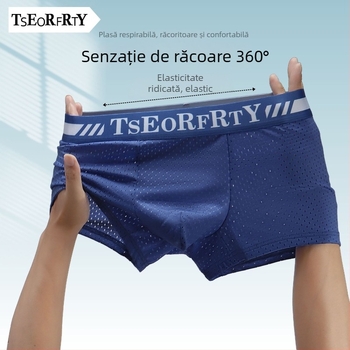 Toamna–iarna 2025: boxeri pentru bărbați din plasă, ușori și respirabili, cu mătase de gheață, talie medie