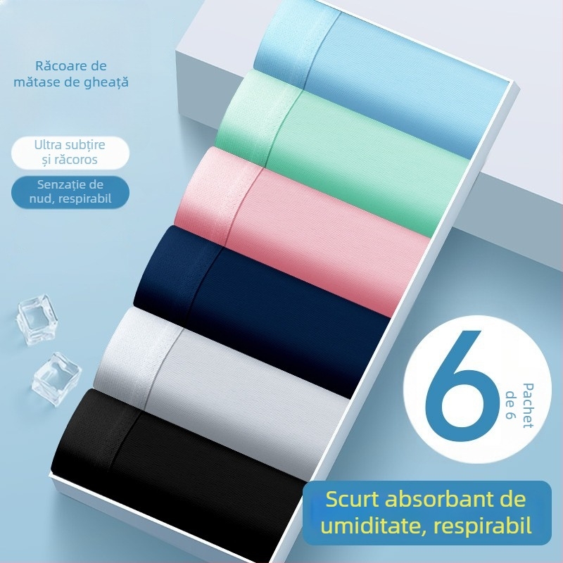 Boxeri pentru bărbați Ice Silk, confortabili, respirabili, prietenoși cu pielea, în mărimi mari, culoare solidă, din poliester
