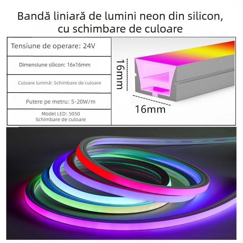 Bandă LED neon din silicon, exterior impermeabilă, tri-color, coextrudată, flexibilă 24V