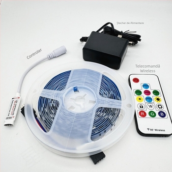 Bandă LED RGB 12V, flexibilă, reglabilă, 30/60 LED-uri, iluminare ambientală în culori, telecomandă