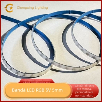 Bandă LED COB ultra-îngustă, 5V, 5 mm RGB, cu schimbare de culoare pentru iluminare ambientală în interiorul mașinii