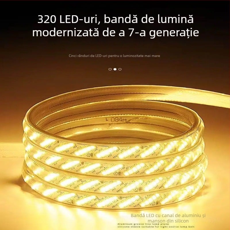 Bandă LED pentru exterior, impermeabilă, cinci rânduri, 320 LED-uri, 16W, unghi fascicul 120°, cipuri LED Philips 2835