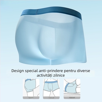 Boxeri pentru bărbați din Ice Silk, mărime mare, respirabili, antibacterieni, uscare rapidă, culoare uni, cu căptușeală de crotch din bumbac