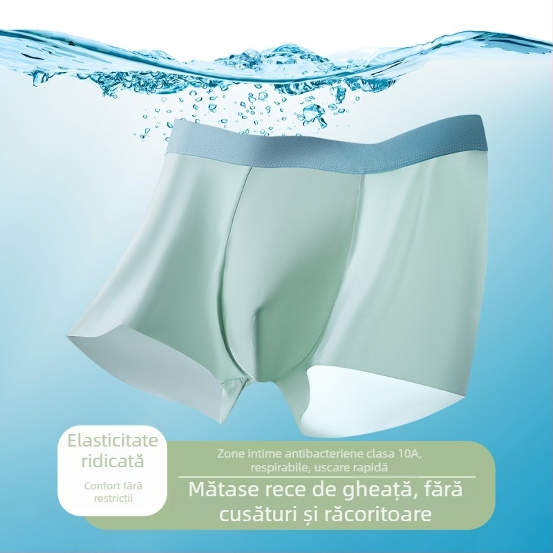 Boxeri pentru bărbați din Ice Silk, mărime mare, respirabili, antibacterieni, uscare rapidă, culoare uni, cu căptușeală de crotch din bumbac