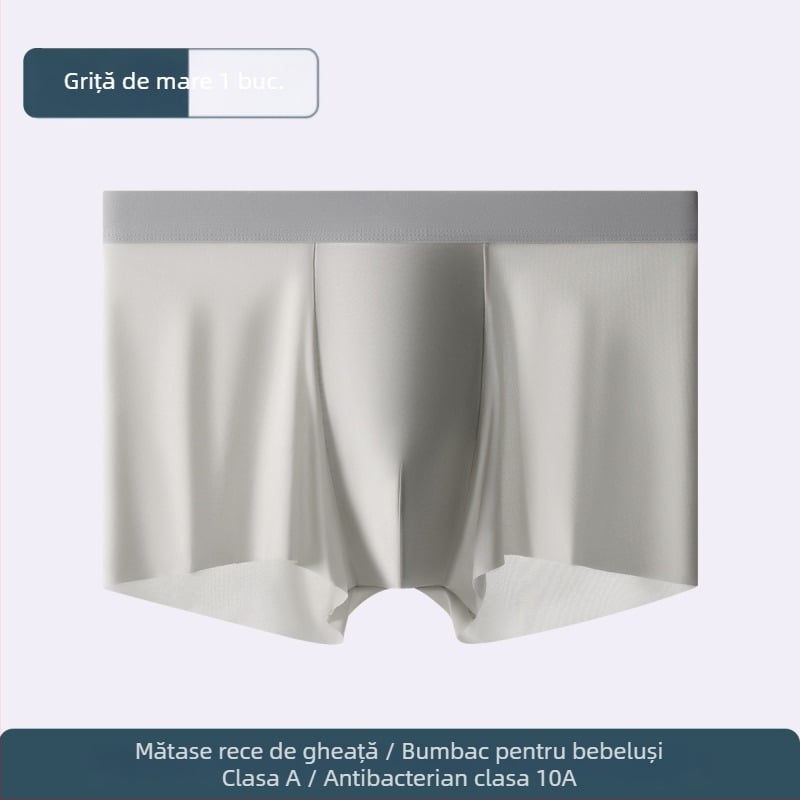Boxeri pentru bărbați din Ice Silk, mărime mare, respirabili, antibacterieni, uscare rapidă, culoare uni, cu căptușeală de crotch din bumbac