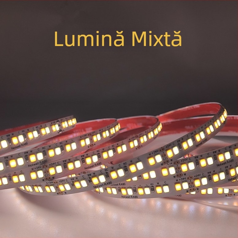 Bandă LED 2835 pentru iluminare moale, 240 LED-uri, temperatură de culoare duală CCT, reglabilă, tri-color, CRI înalt, pentru mobilier, tensiune redusă