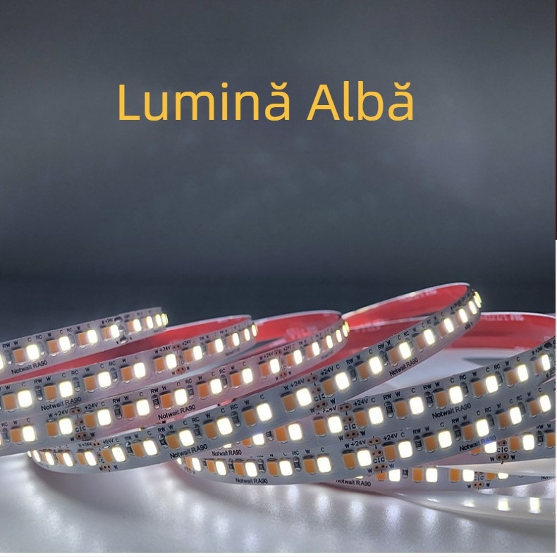Bandă LED 2835 pentru iluminare moale, 240 LED-uri, temperatură de culoare duală CCT, reglabilă, tri-color, CRI înalt, pentru mobilier, tensiune redusă