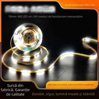 Bandă LED COB 24V, 360 LEDuri, CRI 90, 11W/m, dimmabilă, control de la distanță sau smart, iluminare liniară pentru tavan interior, rolă de 5 m