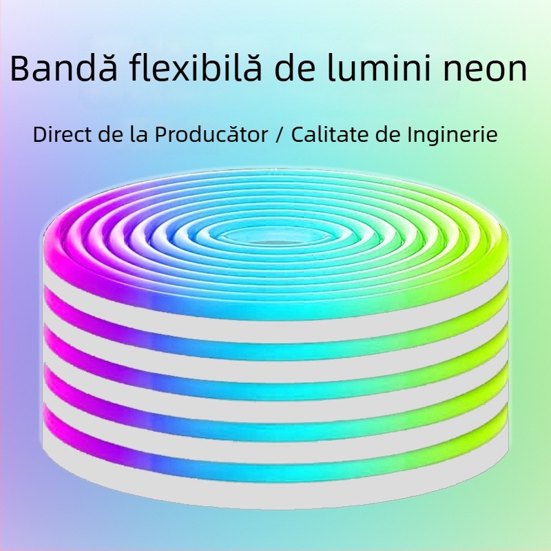 Bandă LED din silicon cu RGB ambient, control Bluetooth, impermeabilă, pentru exterior, 24/60/72 LED