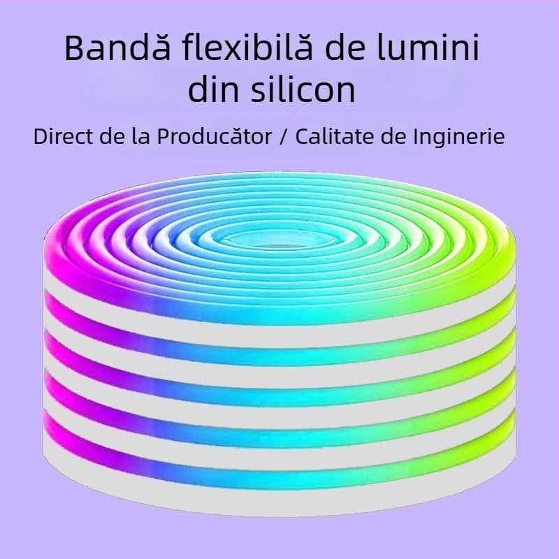 Bandă LED din silicon cu RGB ambient, control Bluetooth, impermeabilă, pentru exterior, 24/60/72 LED