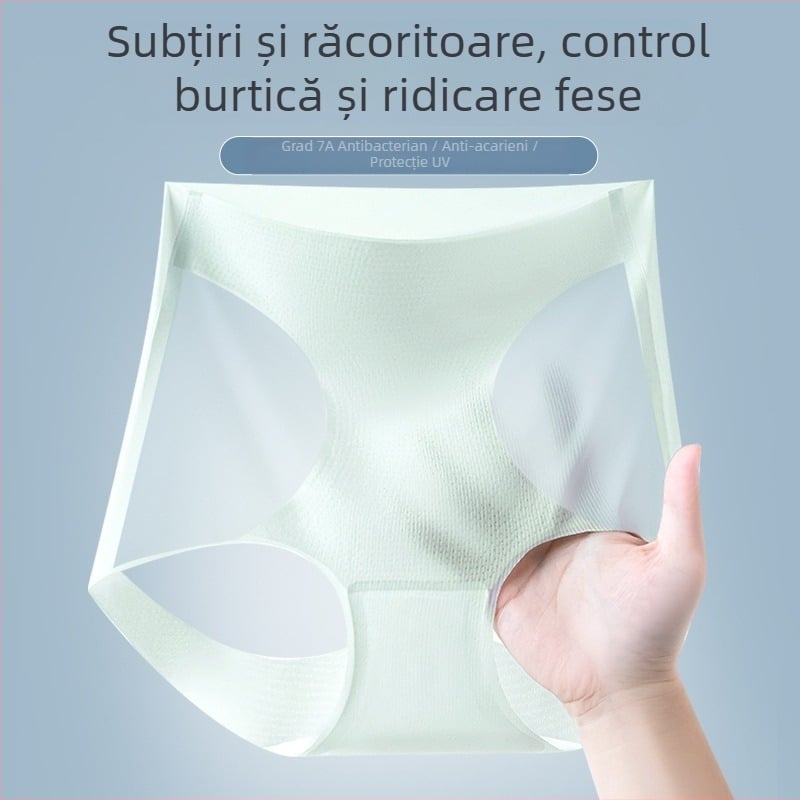 7A antibacterian chiloți femei cu căptușeală din bumbac, senzație de piele goală, material Ice Silk ușor și respirabil, talie înaltă