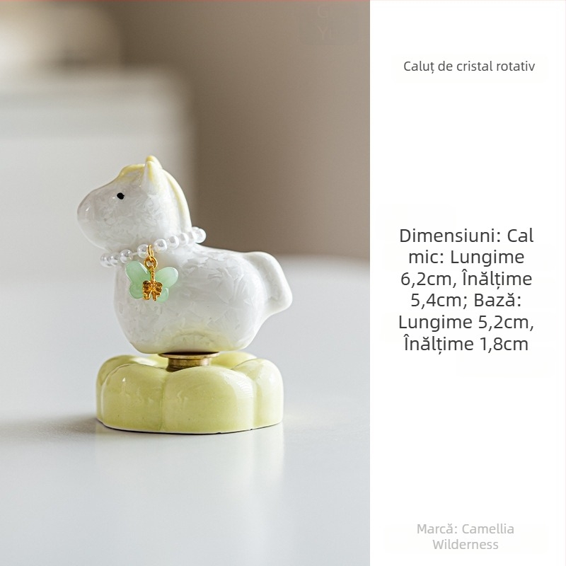 Cal de ceramică cu glazură cristalină, mascotă a anului calului, ornament de birou în stil proaspăt minimalist, cadou pentru mașină