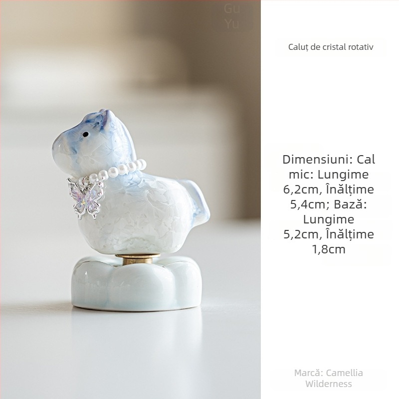 Cal de ceramică cu glazură cristalină, mascotă a anului calului, ornament de birou în stil proaspăt minimalist, cadou pentru mașină