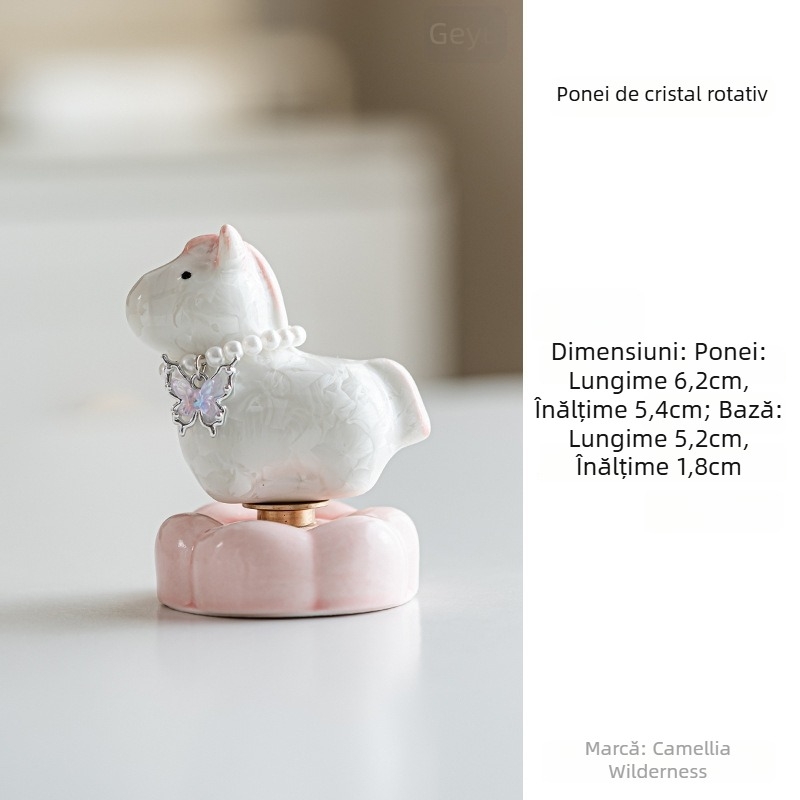 Cal de ceramică cu glazură cristalină, mascotă a anului calului, ornament de birou în stil proaspăt minimalist, cadou pentru mașină