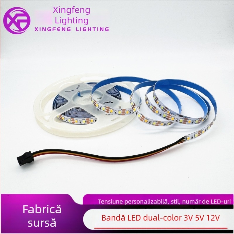 Bandă LED 12V tri-coloare cu temperatură a culorii duală, reglaj inteligent în trepte continue, autoadezivă, pentru tavanul sufrageriei, lumină difuză