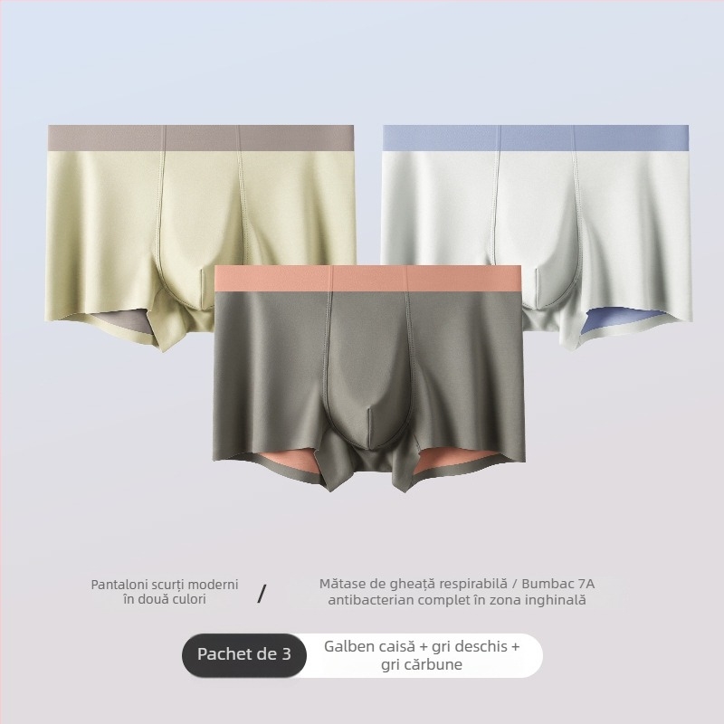 Boxeri bărbați din Ice Silk, fără cusături, respirabili și antibacterieni