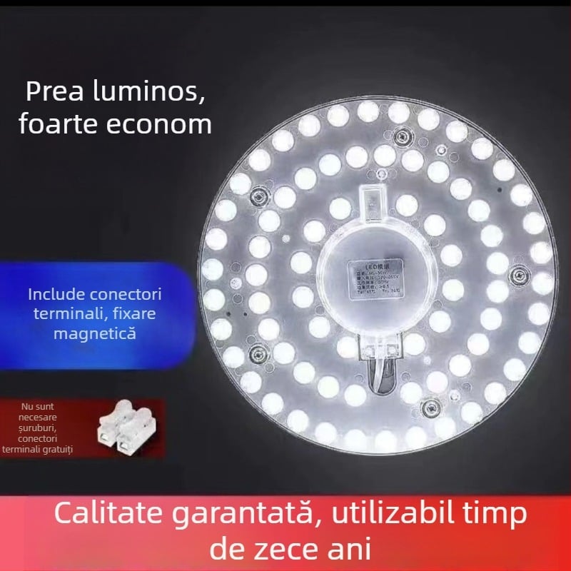 Modul LED de retrofit pentru panoul de plafon, sursă de lumină circulară cu soclu E27, corp din aluminiu, telecomandă, utilizare în interior, economisire de energie, foarte luminos