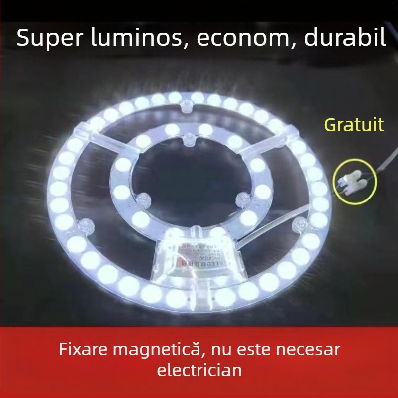 Modul LED de retrofit pentru panoul de plafon, sursă de lumină circulară cu soclu E27, corp din aluminiu, telecomandă, utilizare în interior, economisire de energie, foarte luminos