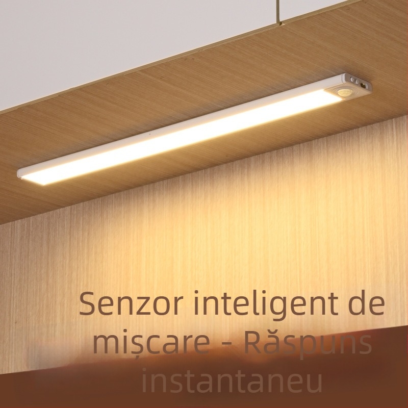 Bandă LED ultra-subțire cu senzor de mișcare, inteligentă, autoadezivă, reîncărcabilă, pentru dulapuri, dulapuri de vin și garderobă, reglabilă în intensitatea luminii