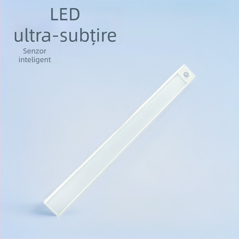 Bandă LED ultra-subțire cu senzor de mișcare, inteligentă, autoadezivă, reîncărcabilă, pentru dulapuri, dulapuri de vin și garderobă, reglabilă în intensitatea luminii