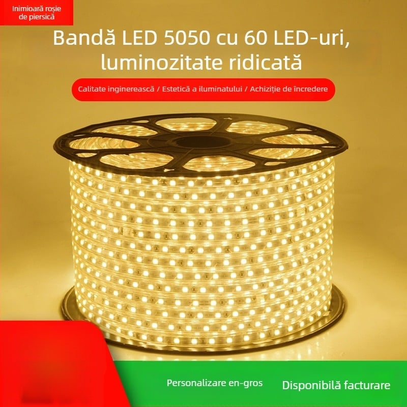 Bandă LED impermeabilă 220V, flexibilă, SMD 5050/4040/2835