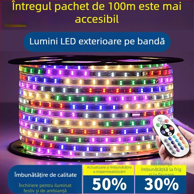 Bandă LED pentru exterior, rezistentă la apă, 220V, efecte de apă multicolore, iluminare decorativă pentru atmosferă și festivaluri
