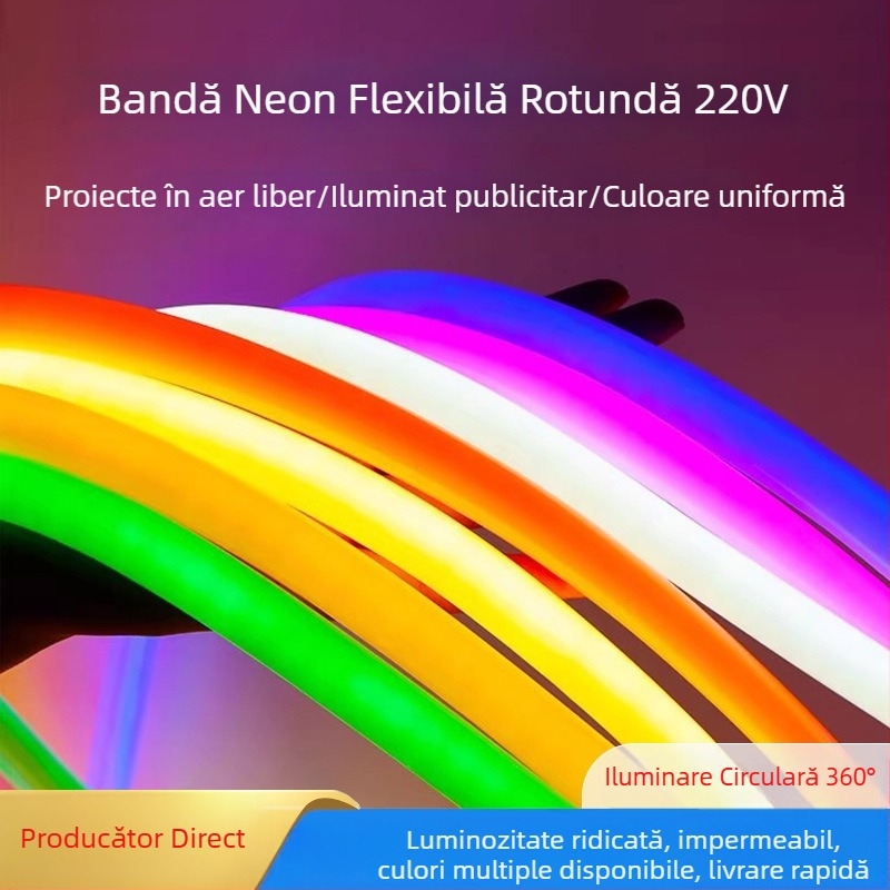 Bandă LED circulară personalizată, 220V, flexibilă, 2835 LED-uri, neon, iluminare exterior impermeabilă pentru proiecte