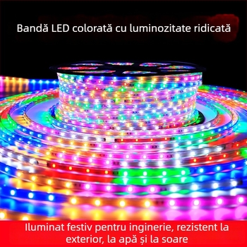 Bandă LED de tip marquee, impermeabilă pentru exterior, RGB cu șase culori, efect curgător, luminozitate ridicată, 144 LED-uri