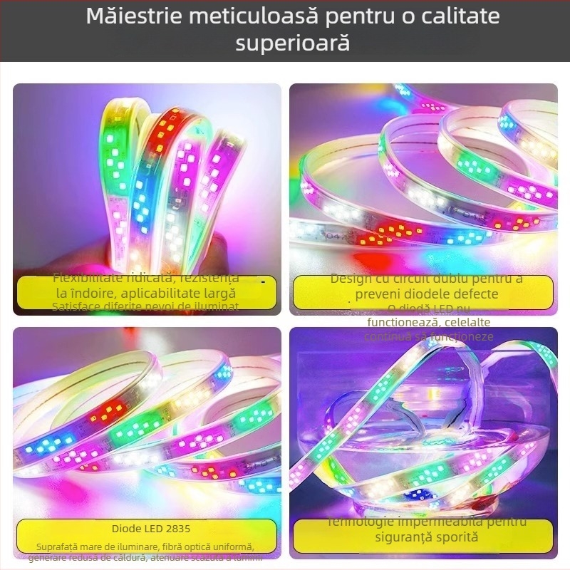Bandă LED de tip marquee, impermeabilă pentru exterior, RGB cu șase culori, efect curgător, luminozitate ridicată, 144 LED-uri