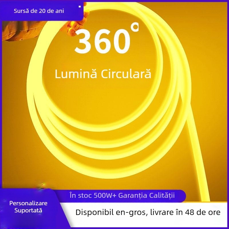 Bandă LED neon flexibilă, rotundă, 360°, exterior, impermeabilă pentru reclamă la vitrină.
