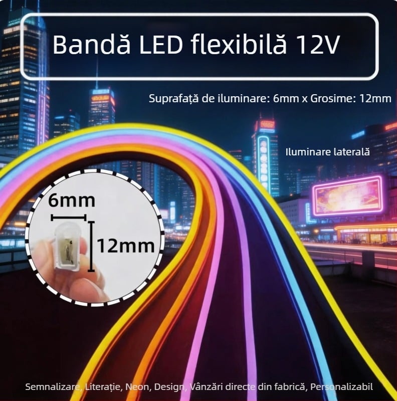 Bandă LED neon cu emisie laterală, bandă de silicon autoadezivă, rezistentă la apă pentru exterior, iluminare decorativă ambientală