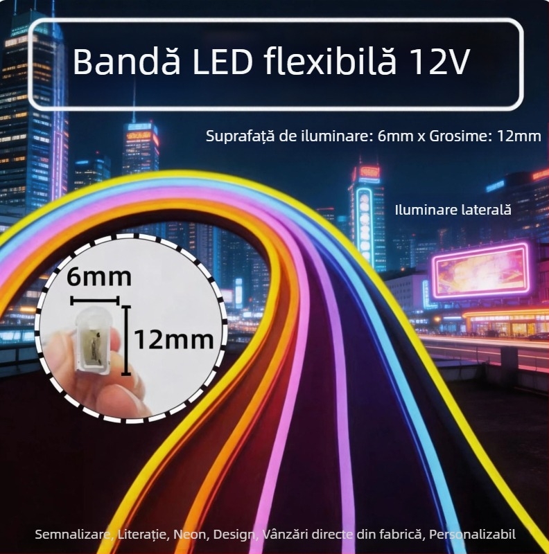 Bandă LED neon cu emisie laterală, bandă de silicon autoadezivă, rezistentă la apă pentru exterior, iluminare decorativă ambientală