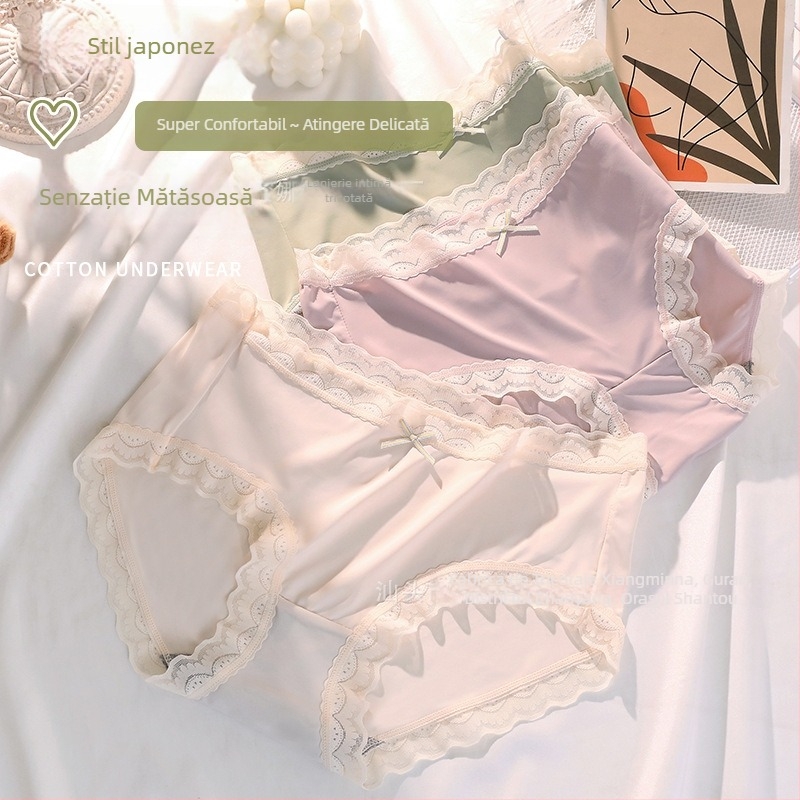 Slip de damă Ice Silk, crac din bumbac, fără cusături, subțire, respirabil, talie medie, antibacterian