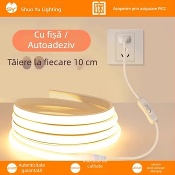Bandă LED 220V pentru interior – bandă COB pentru dormitor, lângă pat și fundal TV, întrerupător la priză, iluminare ambientală