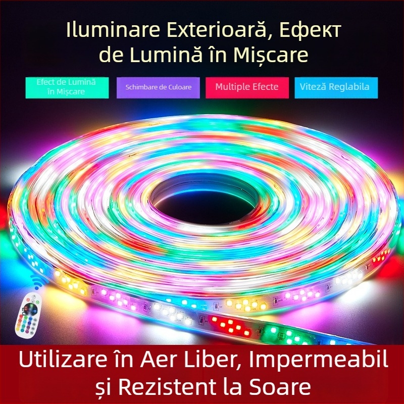 Bandă LED externă cu șase culori, efect apă, pentru semnalizare, impermeabilă, iluminare festivă