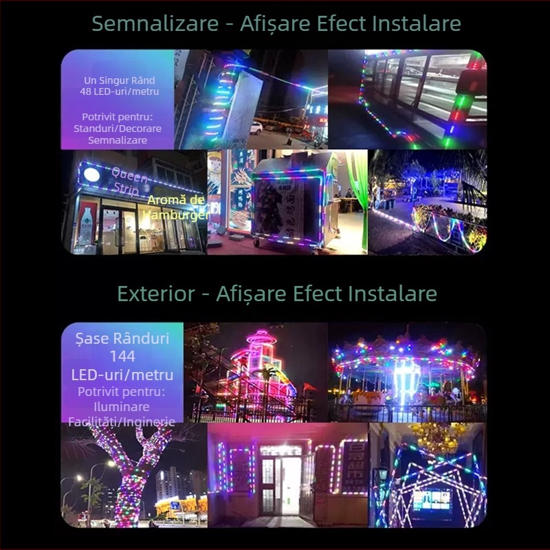 Bandă LED externă cu șase culori, efect apă, pentru semnalizare, impermeabilă, iluminare festivă