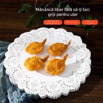Hârtie de copt circulară cu margine dantelată, bază absorbantă a uleiului pentru prăjit și deserturi, 300 de foi