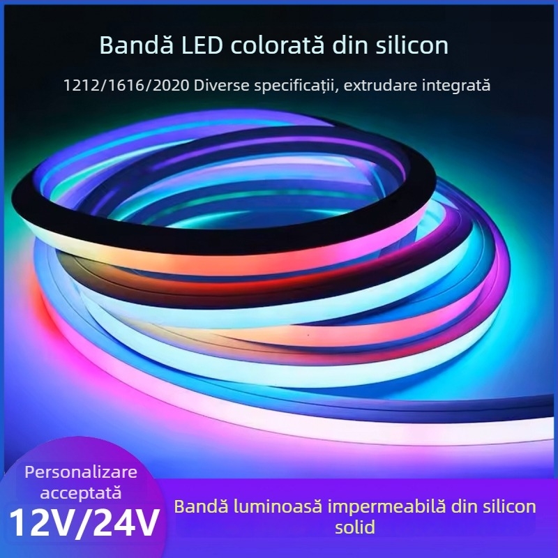 Bandă LED din silicon RGB, impermeabilă pentru exterior, flexibilă, cu efect neon multicolor, programabil