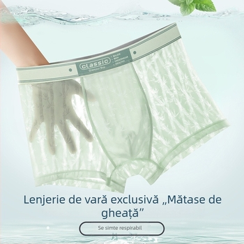Boxer bărbătesc din mătase de gheață, subțire și respirabil, cu imprimeu și plasă transparentă, uscare rapidă