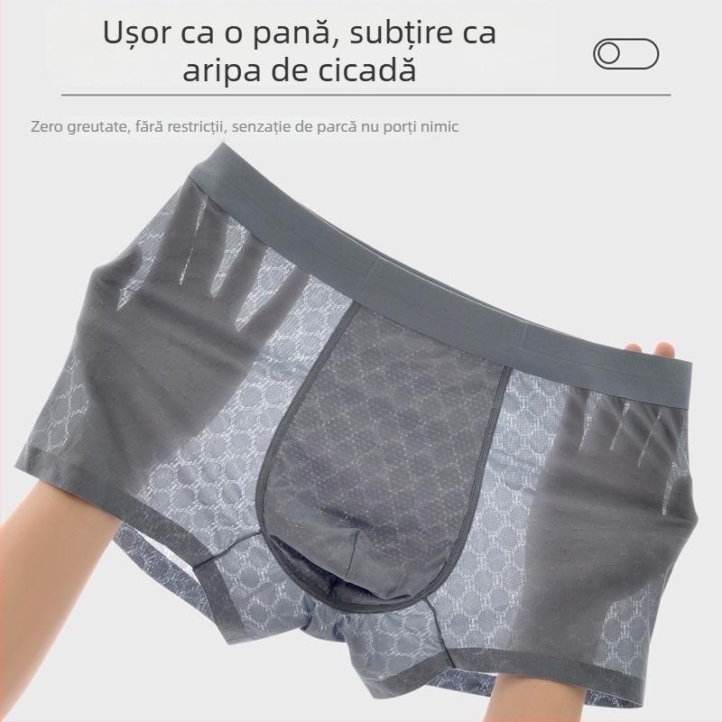 Boxeri bărbați Ice Silk Jacquard, vară, respirabili, uscare rapidă, antibacteriale