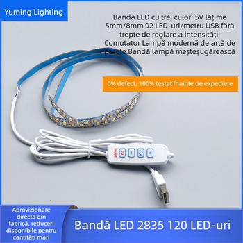 Bandă LED 5V tri-color pentru ramă foto, lățime 8 mm, 2835 LED, USB cu 4 butoane, reglaj continuu al luminozității