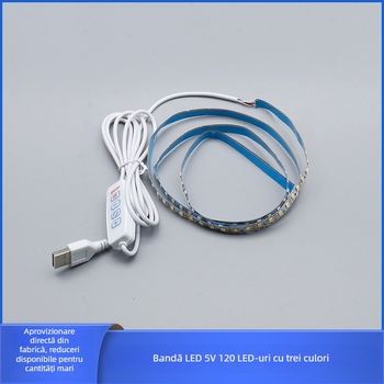 Bandă LED 5V tri-color pentru ramă foto, lățime 8 mm, 2835 LED, USB cu 4 butoane, reglaj continuu al luminozității