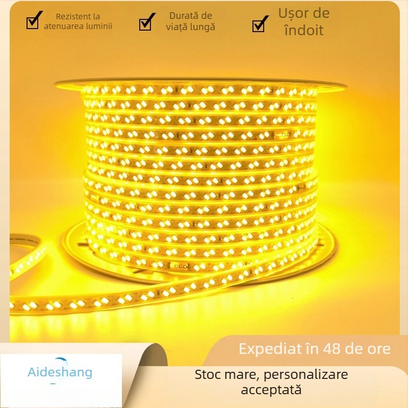 Bandă LED de înaltă tensiune, cu două rânduri, impermeabilă pentru exterior, 220V, iluminare ambientală difuză