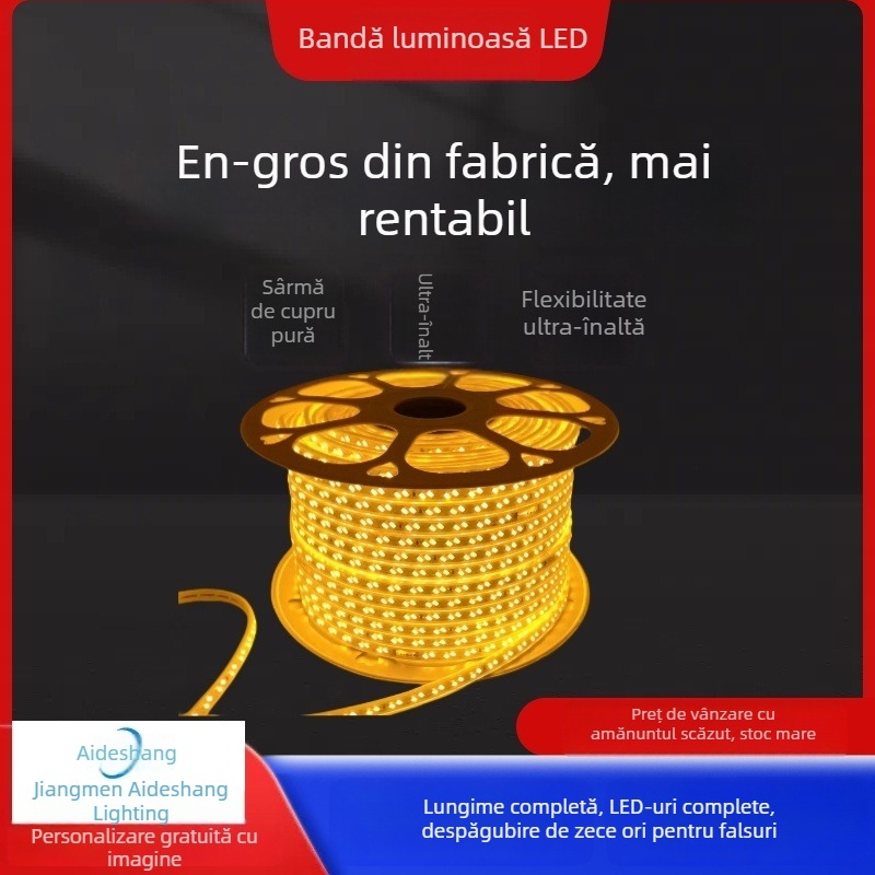 Bandă LED de înaltă tensiune, cu două rânduri, impermeabilă pentru exterior, 220V, iluminare ambientală difuză